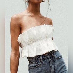 NWT Princess Polly Maxine Strapless Ruffle Crop Top White (Size US 10)